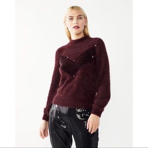 NWT Cara Santana x Nine West Sequin Sweater Burgundy Size S